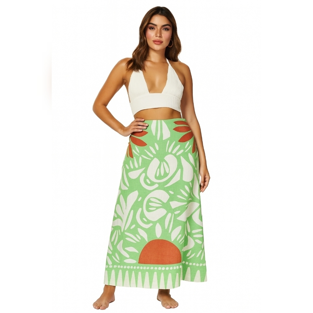 Maison D’Amélie Tropical Sun Print Maxi Skirt Linen Blend S